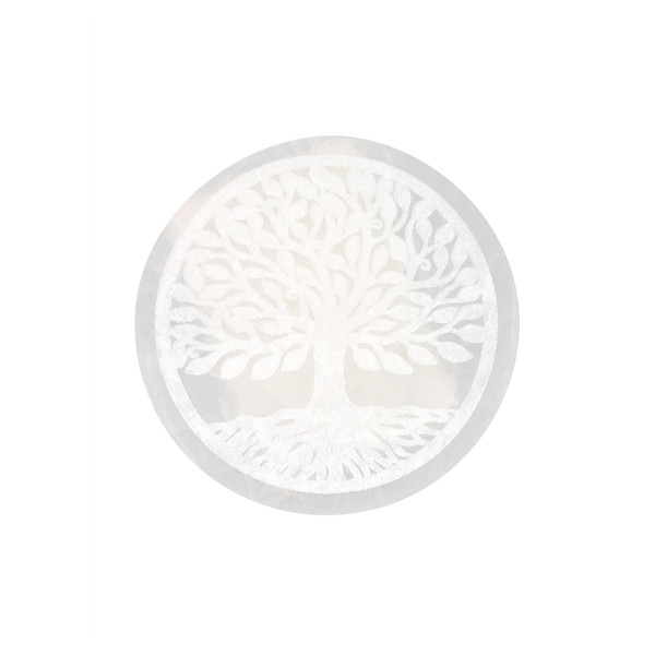 Socle en Sélénite gravé Arbre de Vie 7 cm