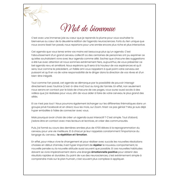 Agenda 2025 - Les neurosciences au service de votre année - Codes QR avec vidéos mensuelles