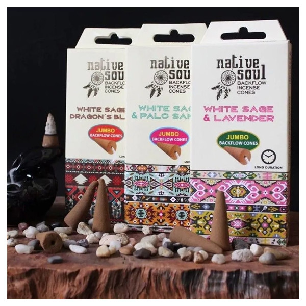 Encens Green Tree Native Soul Sauge Blanche & Sang de Dragon Cônes Backflow