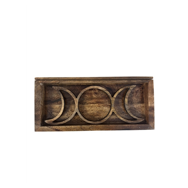 Support en bois et porte-carte de Tarot Triple Lune - Naturel