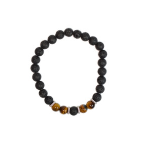 Bracelet perles rondes Oeil de tigre et Pierre de lave