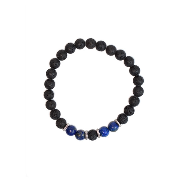 Bracelet perles rondes Lapis-lazuli et Pierre de lave
