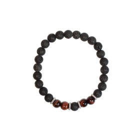 Bracelet perles rondes Oeil de taureau et Pierre de lave