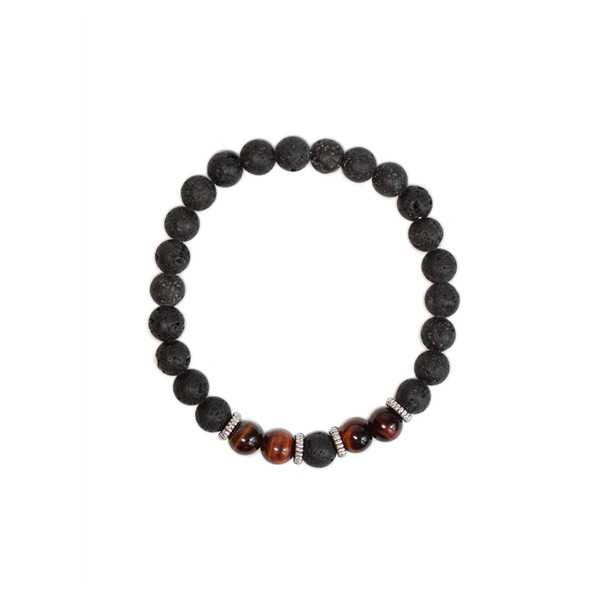 Bracelet perles rondes Oeil de taureau et Pierre de lave