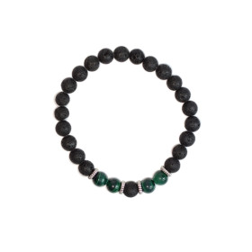 Bracelet perles rondes Malachite et Pierre de lave