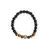 Bracelet perles rondes charms Tête de lion Oeil de tigre Obsidienne noire matte