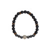 Bracelet perles rondes charms Tête de lion Hématite Obsidienne noire matte
