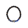 Bracelet perles rondes charms Tête de loup Lapis-lazuli Obsidienne noire matte