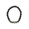 Bracelet perles rondes charms Tête de loup Agate mousse Obsidienne noire matte