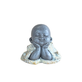 Statuette Moine Allongé 8,5 cm - Résine - Gris