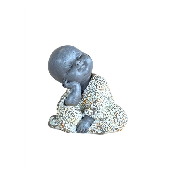 Statuette Moine Souriant 7 cm - Résine - Gris