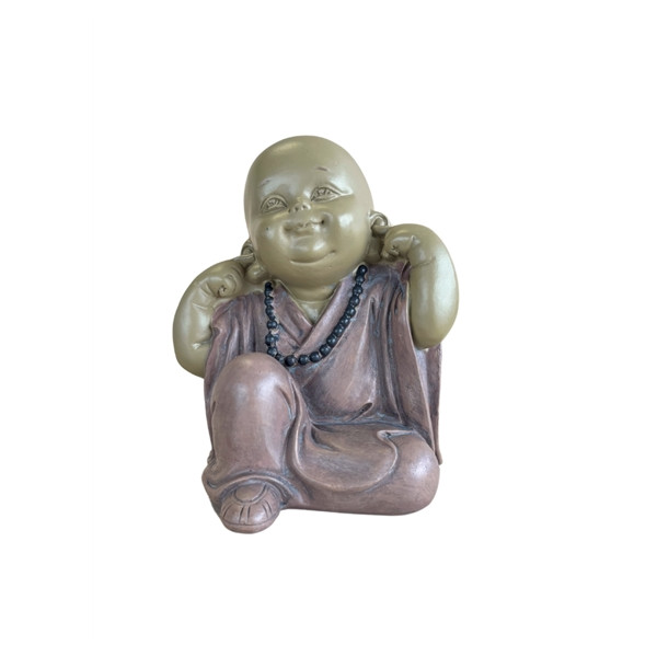 Statuette Moine de la Sagesse - N'entends pas - 10 cm - Résine - Rouge