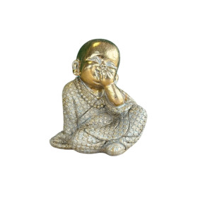 Statuette Moine de la Sagesse - Ne parle pas - 9 cm - Résine - Doré
