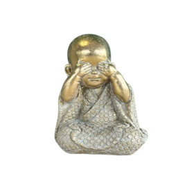 Statuette Moine de la Sagesse - Ne vois pas - 10 cm - Résine - Doré