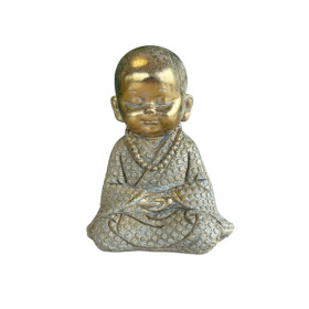 Statuette Moine Méditatif 10,5 cm - Résine - Doré