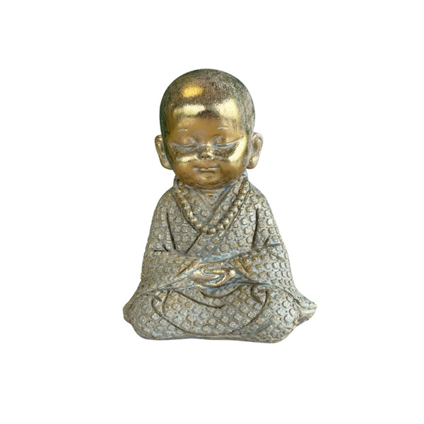 Statuette Moine Méditatif 10,5 cm - Résine - Doré