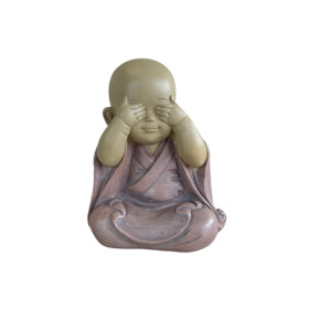 Statuette Moine de la Sagesse - Ne vois pas - 10 cm - Résine - Rouge