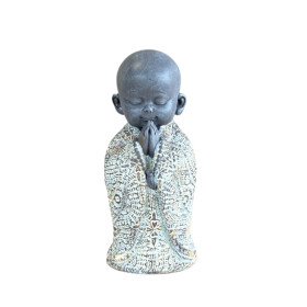 Statuette Moine en Prière 13 cm - Résine - Gris