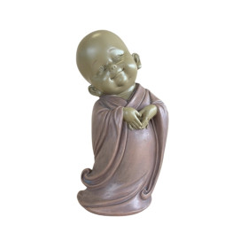 Statuette Moine Souriant 16,7 cm - Résine - Rouge