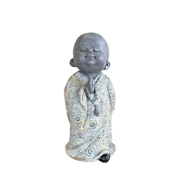 Statuette Moine Debout 16,5 cm - Résine - Gris