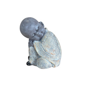 Statuette Moine Dormeur 12 cm - Résine - Gris