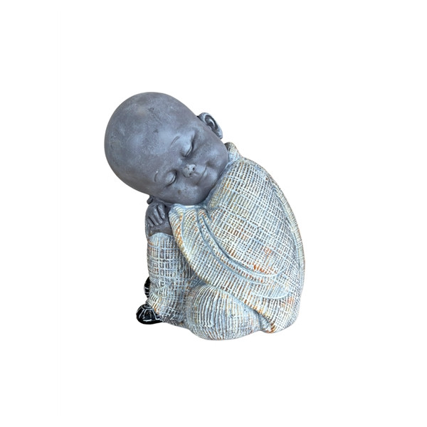 Statuette Moine Dormeur 12 cm - Résine - Gris