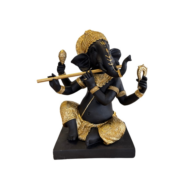 Statuette Ganesh avec Bansuri 22 cm - Résine - Doré