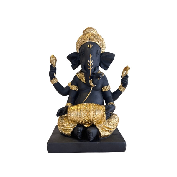 Statuette Ganesh avec Dholak 24 cm - Résine - Doré