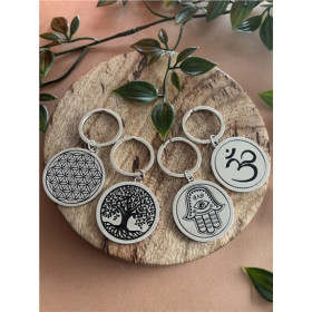 Porte-clés métal argenté Fleur de vie