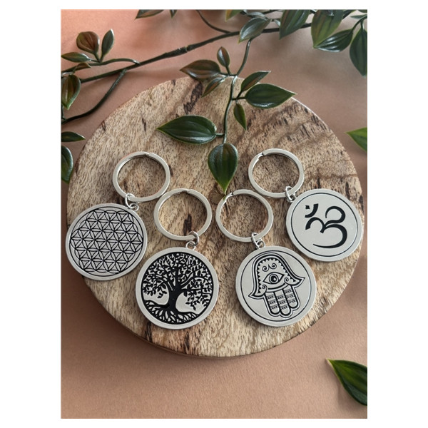 Porte-clés métal argenté Fleur de vie