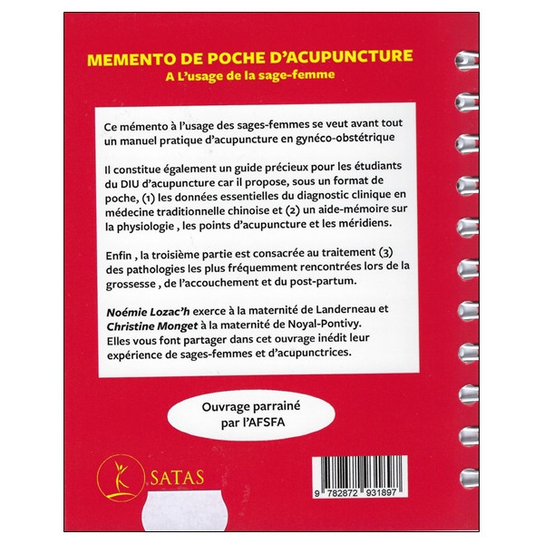 Memento de poche d'acupuncture - A l'usage de la sage-femme