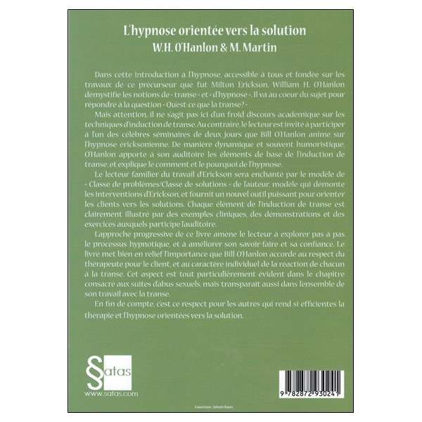 L'hypnose orientée vers la solution -  Une approche éricksonienne