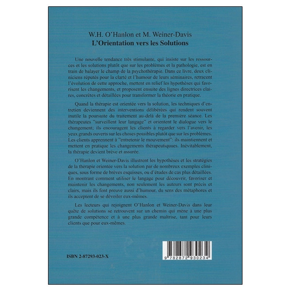 L'orientation vers les solutions - Une approche nouvelle en psychothérapie