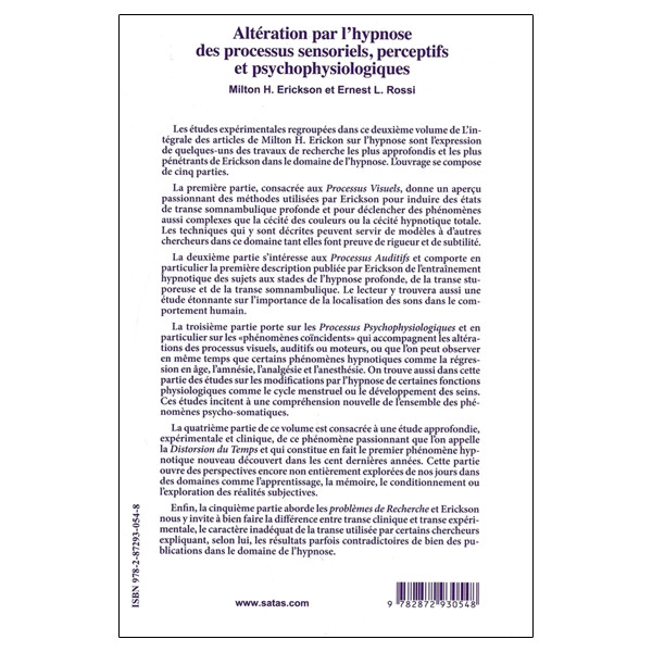 Altération par l'hypnose des processus sensoriels, perceptifs et psychophysiologiques Tome 2 - L'intégrale des articles de Milto