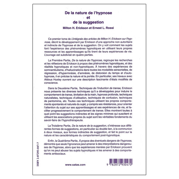 De la nature de l'hypnose et de la suggestion Tome 1 - L'intégrale des articles de Milton H. Erickson sur l'hypnose