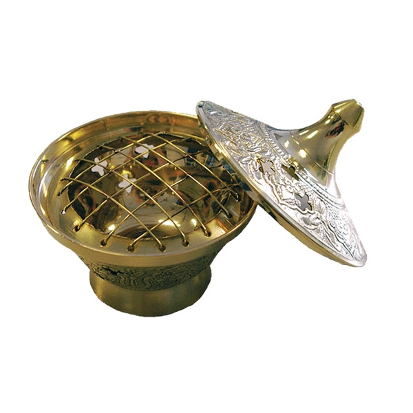 Brûle-encens laiton avec couvercle - coloris doré