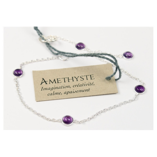 Bracelet pierres Amethyste 4 mm - Argent 925