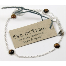 Bracelet pierres Oeil de Tigre 4 mm - Argent 925