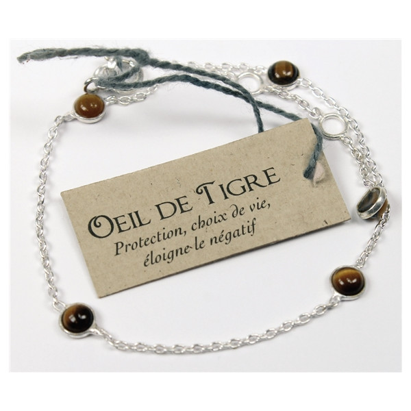 Bracelet pierres Oeil de Tigre 4 mm - Argent 925