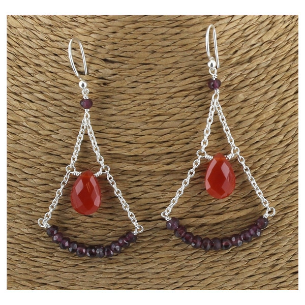 Boucles d'oreilles Grenat et Cornaline Argent 925