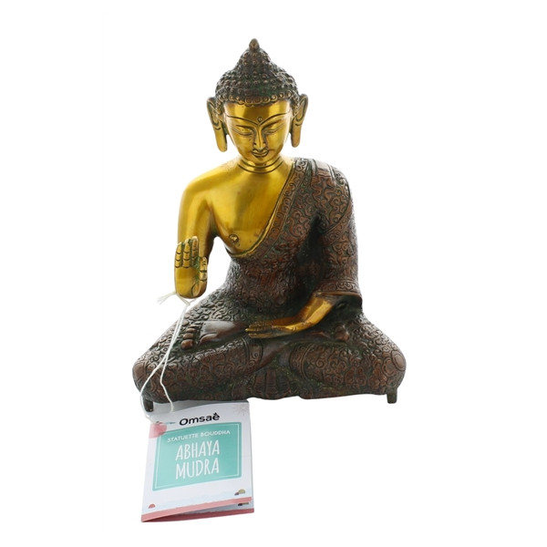 Statuette Bouddha Abhaya Mudra en Laiton orange antique 20 cm