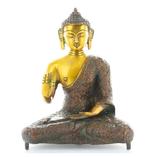 Statuette Bouddha Abhaya Mudra en Laiton orange antique 20 cm