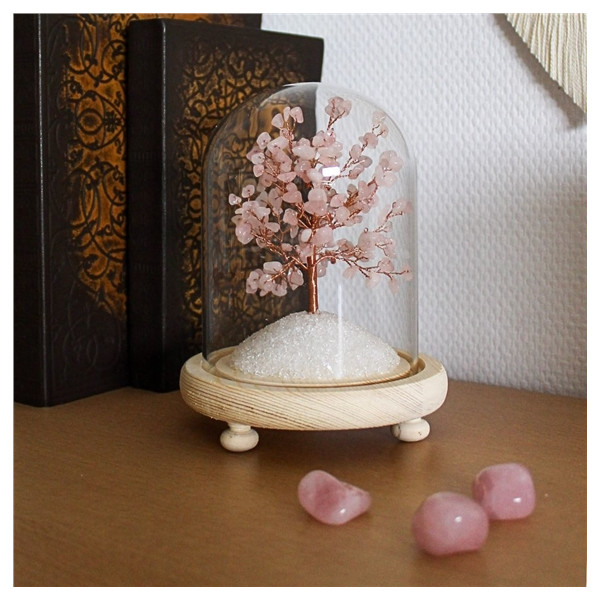 Arbre du Bonheur sous cloche Quartz Rose