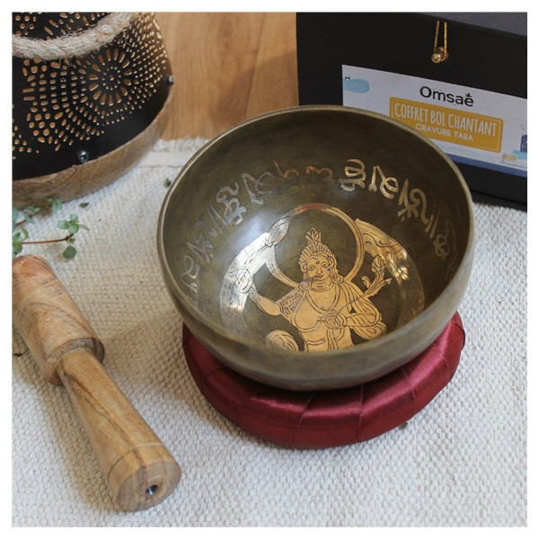 Coffret Bol Chantant Traditionnel Gravure Tara Diamètre 12 cm