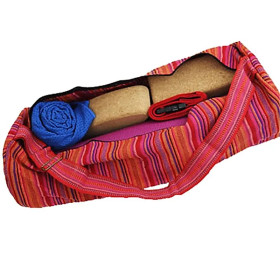 Sac de yoga coton rose rayé -- 67x24 cm