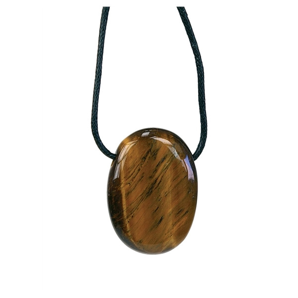 Collier Oeil de Tigre Pierre ovale percée Cordon noir