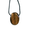Collier Oeil de Tigre Pierre ovale percée Cordon noir