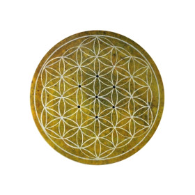 Porte-encens jaune gravé Fleur de Vie