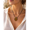 Collier Oeil de Tigre Pierre ovale percée Cordon noir