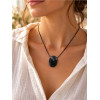 Collier Tourmaline Noire Pierre ovale percée Cordon noir